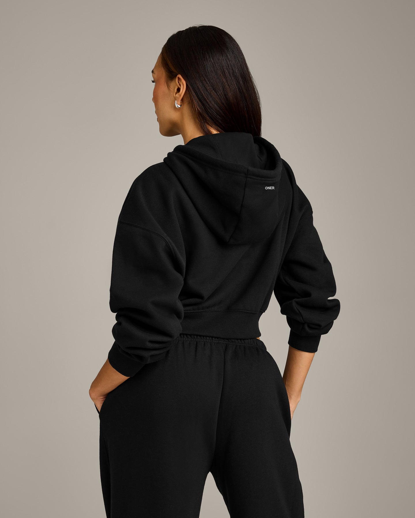 Foundations All Season Cropped Zip Up Hoodie | Black