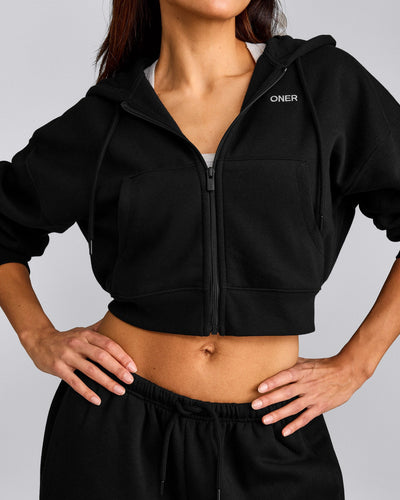 Foundations All Season Cropped Zip Up Hoodie | Black