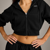 Foundations All Season Cropped Zip Up Hoodie | Black