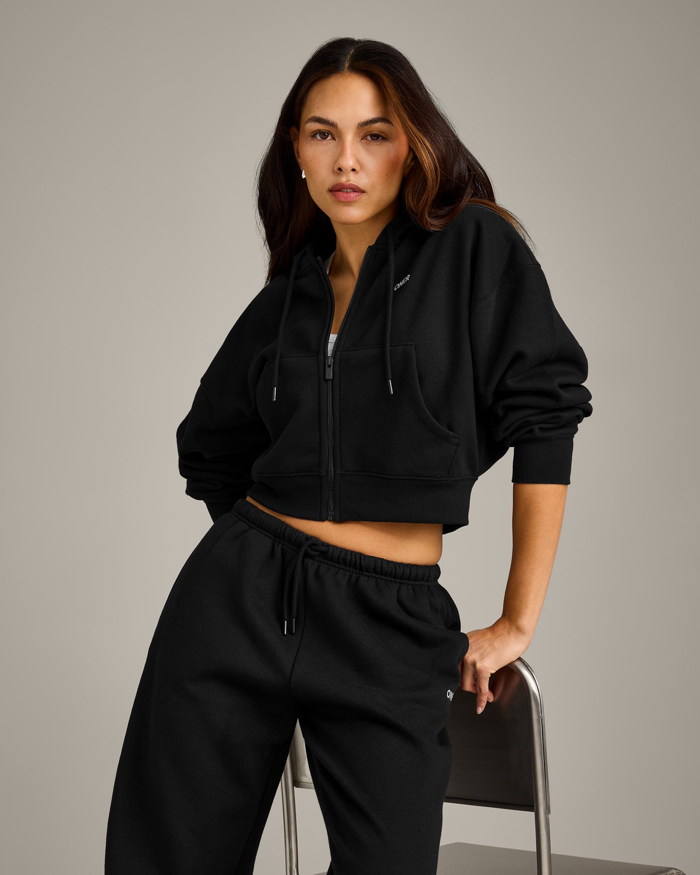 Foundations All Season Cropped Zip Up Hoodie | Black