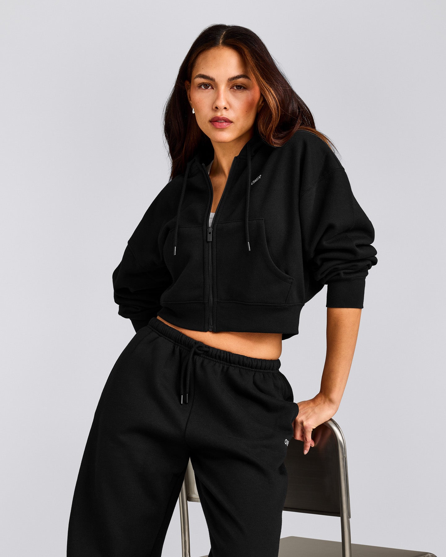 Foundations All Season Cropped Zip Up Hoodie | Black