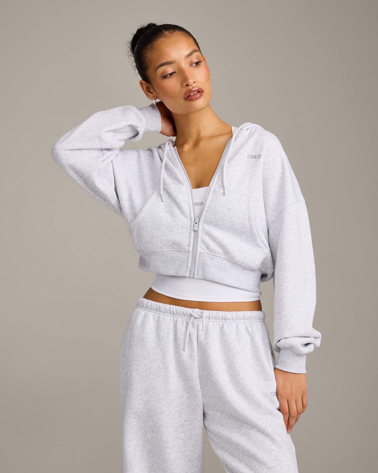 Foundations All Season Cropped Zip Up Hoodie | Gray Marl