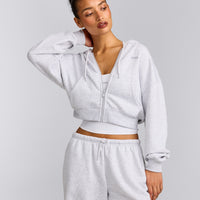 Foundations All Season Cropped Zip Up Hoodie | Gray Marl
