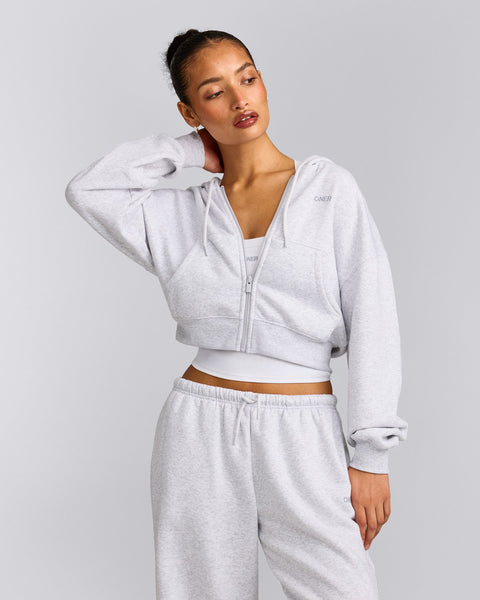 Foundations All Season Cropped Zip Up Hoodie Gray Marl | Oner