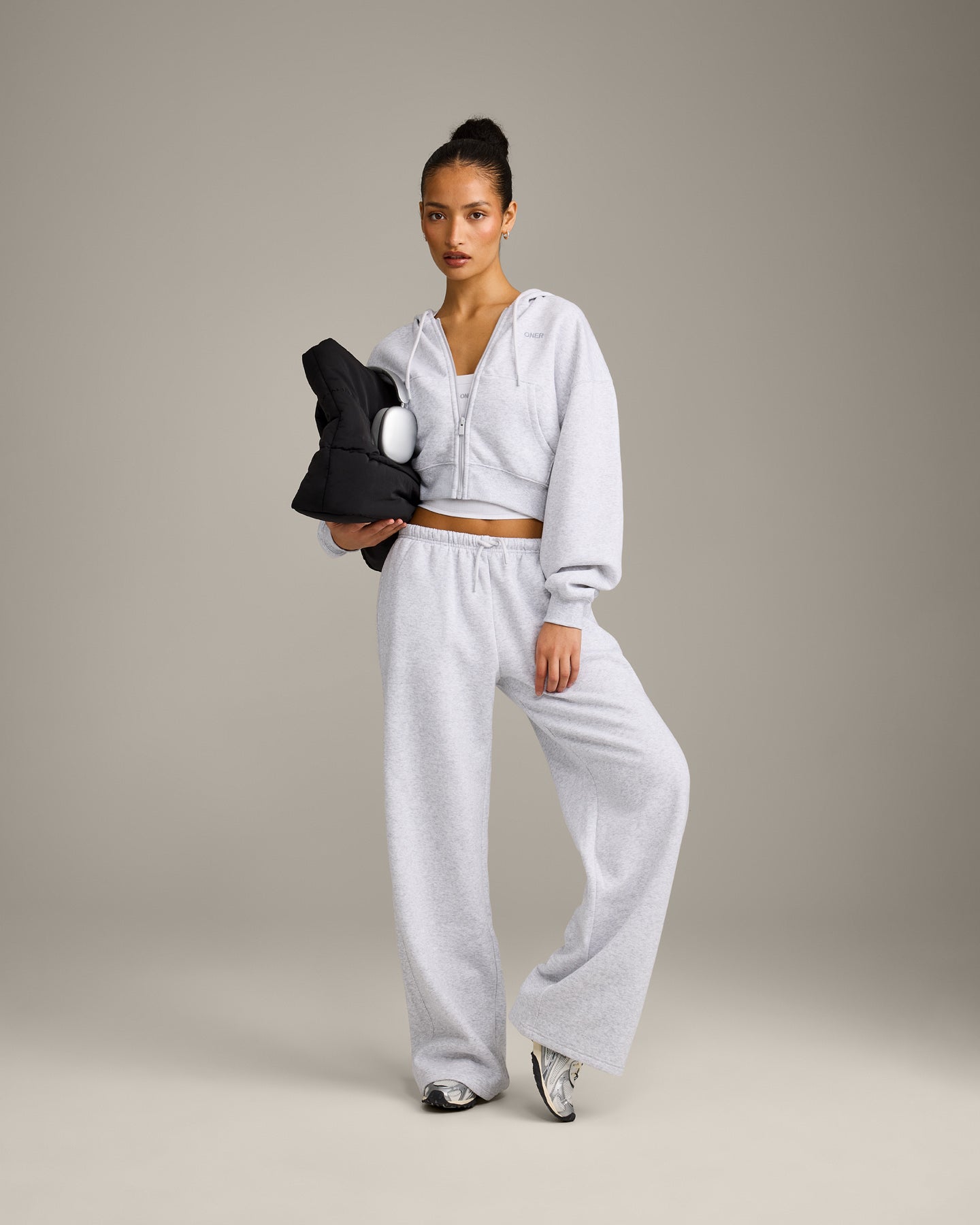 Foundations All Season Cropped Zip Up Hoodie | Gray Marl