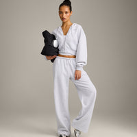 Foundations All Season Cropped Zip Up Hoodie | Gray Marl