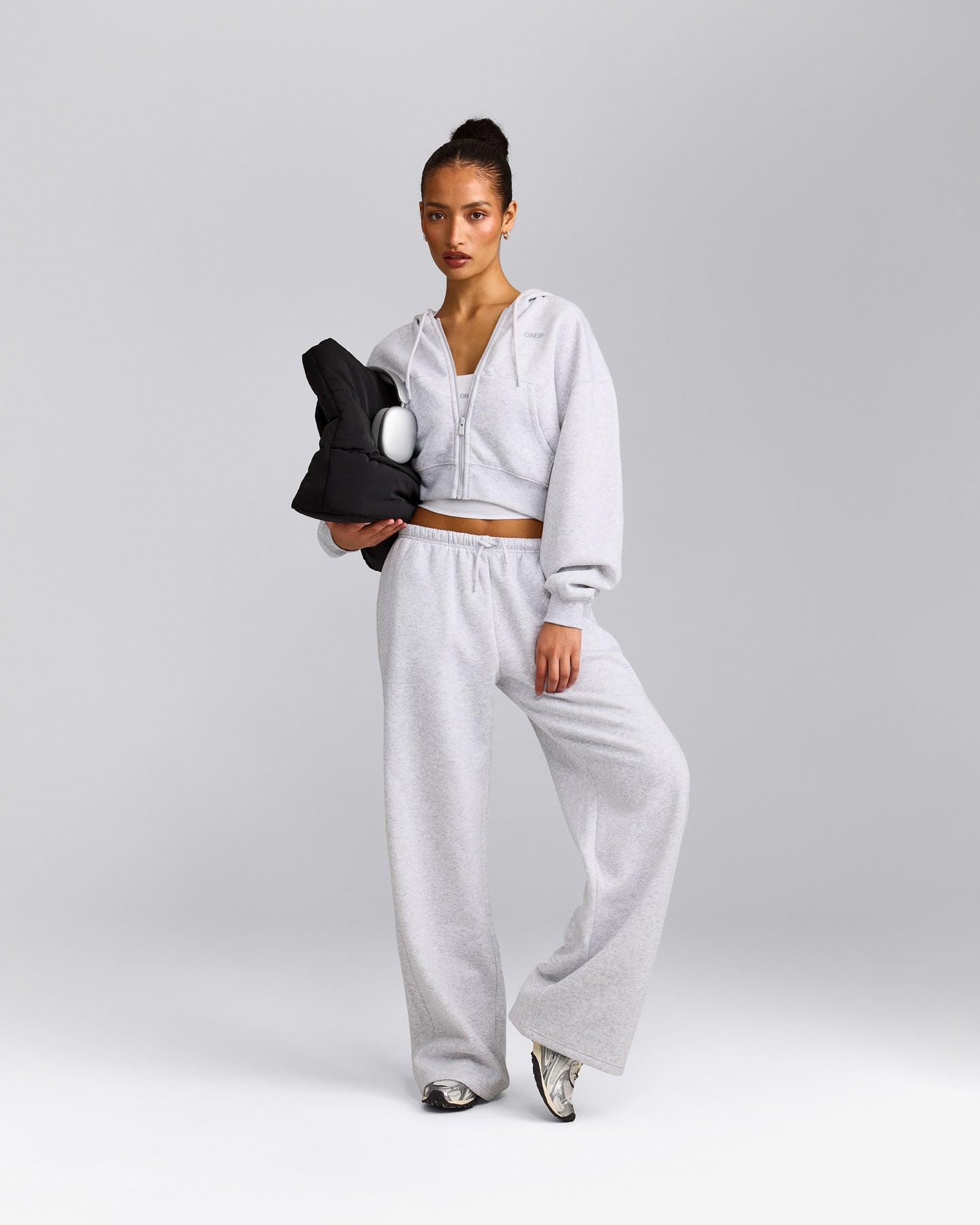 Foundations All Season Cropped Zip Up Hoodie | Gray Marl