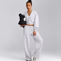 Foundations All Season Cropped Zip Up Hoodie | Gray Marl