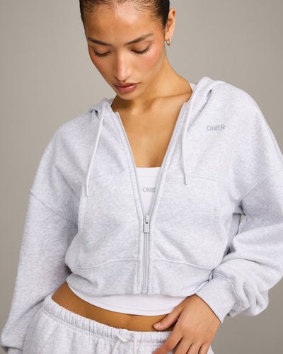 Foundations All Season Cropped Zip Up Hoodie | Gray Marl
