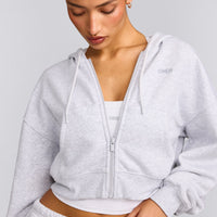 Foundations All Season Cropped Zip Up Hoodie | Gray Marl