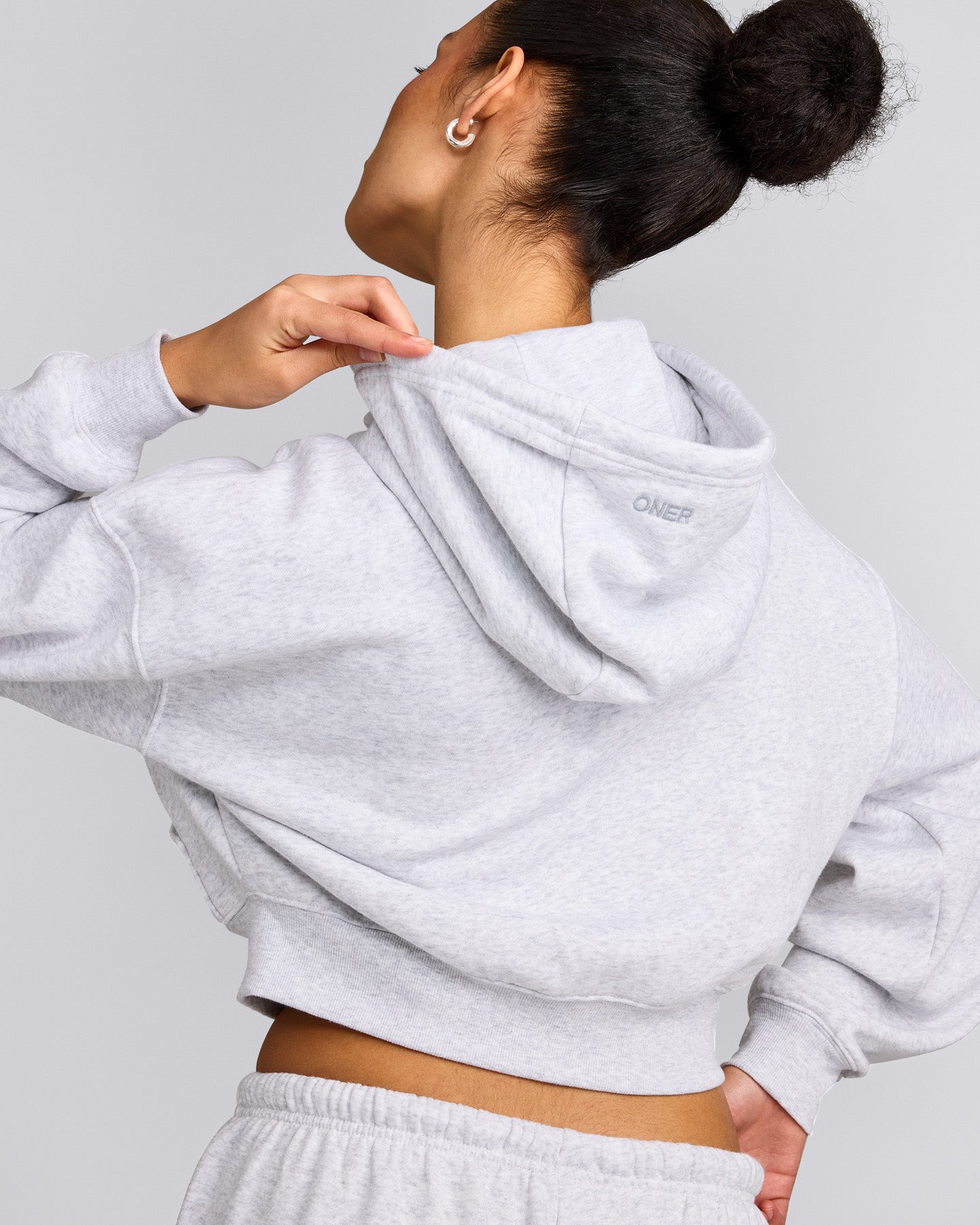 Foundations All Season Cropped Zip Up Hoodie | Gray Marl