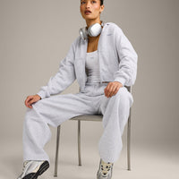 Foundations All Season Cropped Zip Up Hoodie | Gray Marl