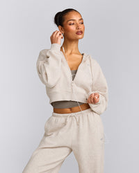 Foundations All Season Cropped Zip Up Hoodie | Oat Marl