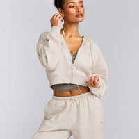 Foundations All Season Cropped Zip Up Hoodie | Oat Marl