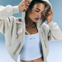 Foundations All Season Cropped Zip Up Hoodie | Oat Marl