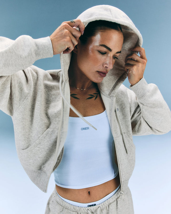 Foundations All Season Cropped Zip Up Hoodie | Oat Marl