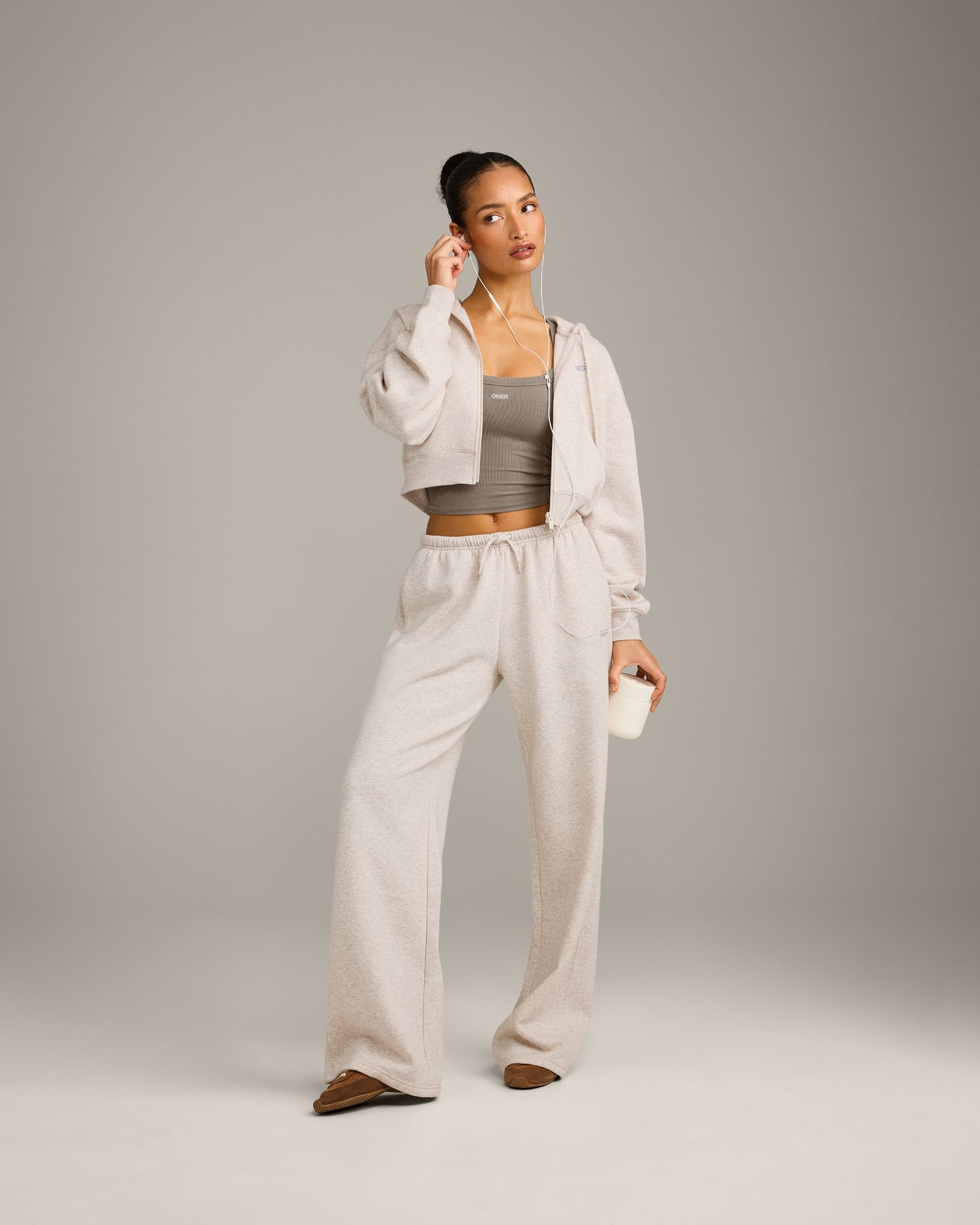Foundations All Season Cropped Zip Up Hoodie | Oat Marl