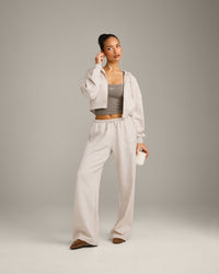 Foundations All Season Cropped Zip Up Hoodie | Oat Marl