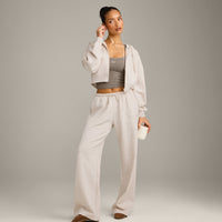 Foundations All Season Cropped Zip Up Hoodie | Oat Marl