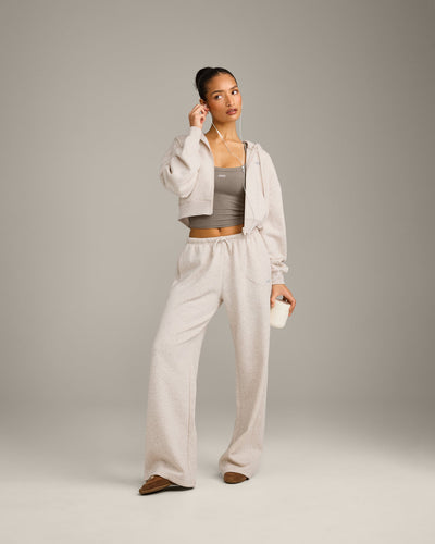 Foundations All Season Cropped Zip Up Hoodie | Oat Marl