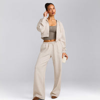 Foundations All Season Cropped Zip Up Hoodie | Oat Marl