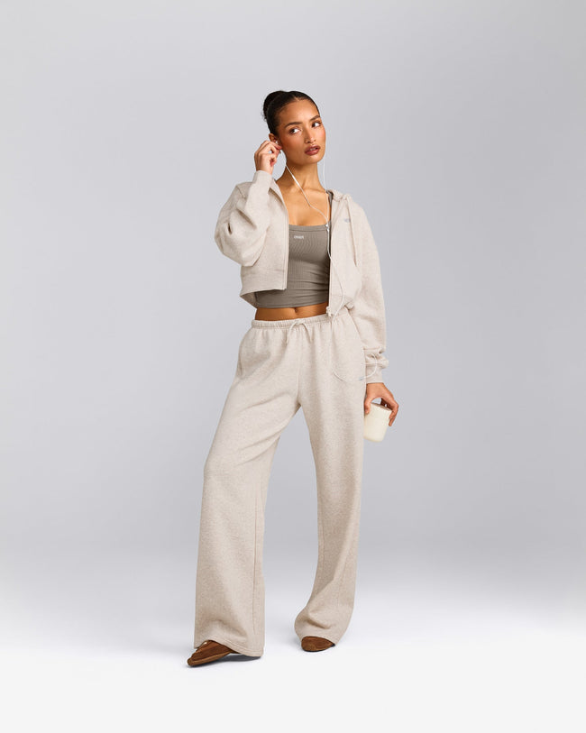Foundations All Season Cropped Zip Up Hoodie | Oat Marl