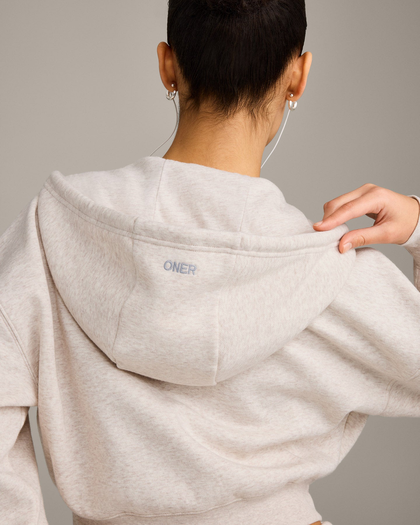 Foundations All Season Cropped Zip Up Hoodie | Oat Marl