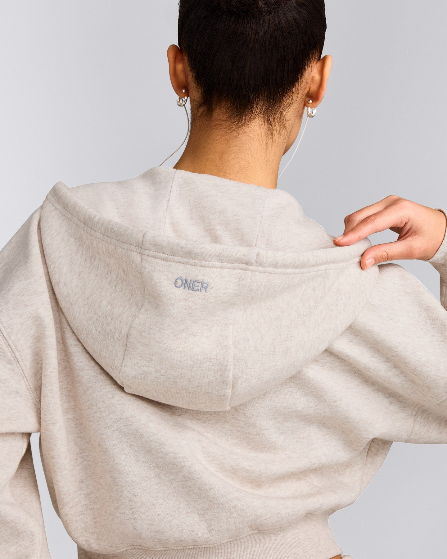 Foundations All Season Cropped Zip Up Hoodie | Oat Marl