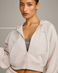 Foundations All Season Cropped Zip Up Hoodie | Oat Marl