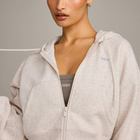Foundations All Season Cropped Zip Up Hoodie | Oat Marl