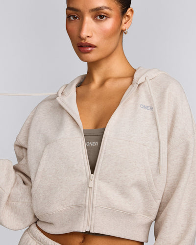 Foundations All Season Cropped Zip Up Hoodie | Oat Marl