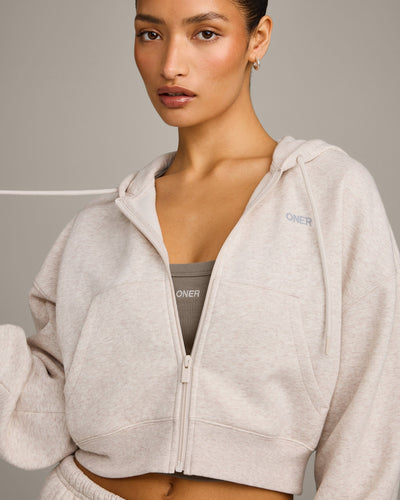 Foundations All Season Cropped Zip Up Hoodie | Oat Marl