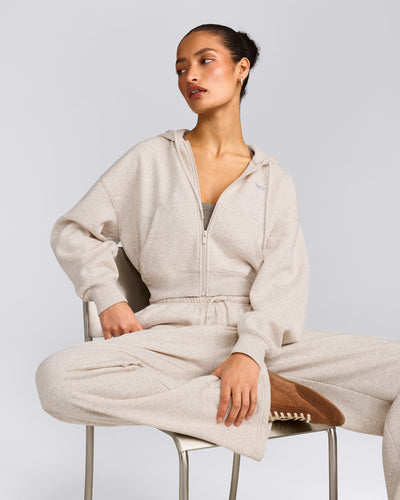 Foundations All Season Cropped Zip Up Hoodie | Oat Marl