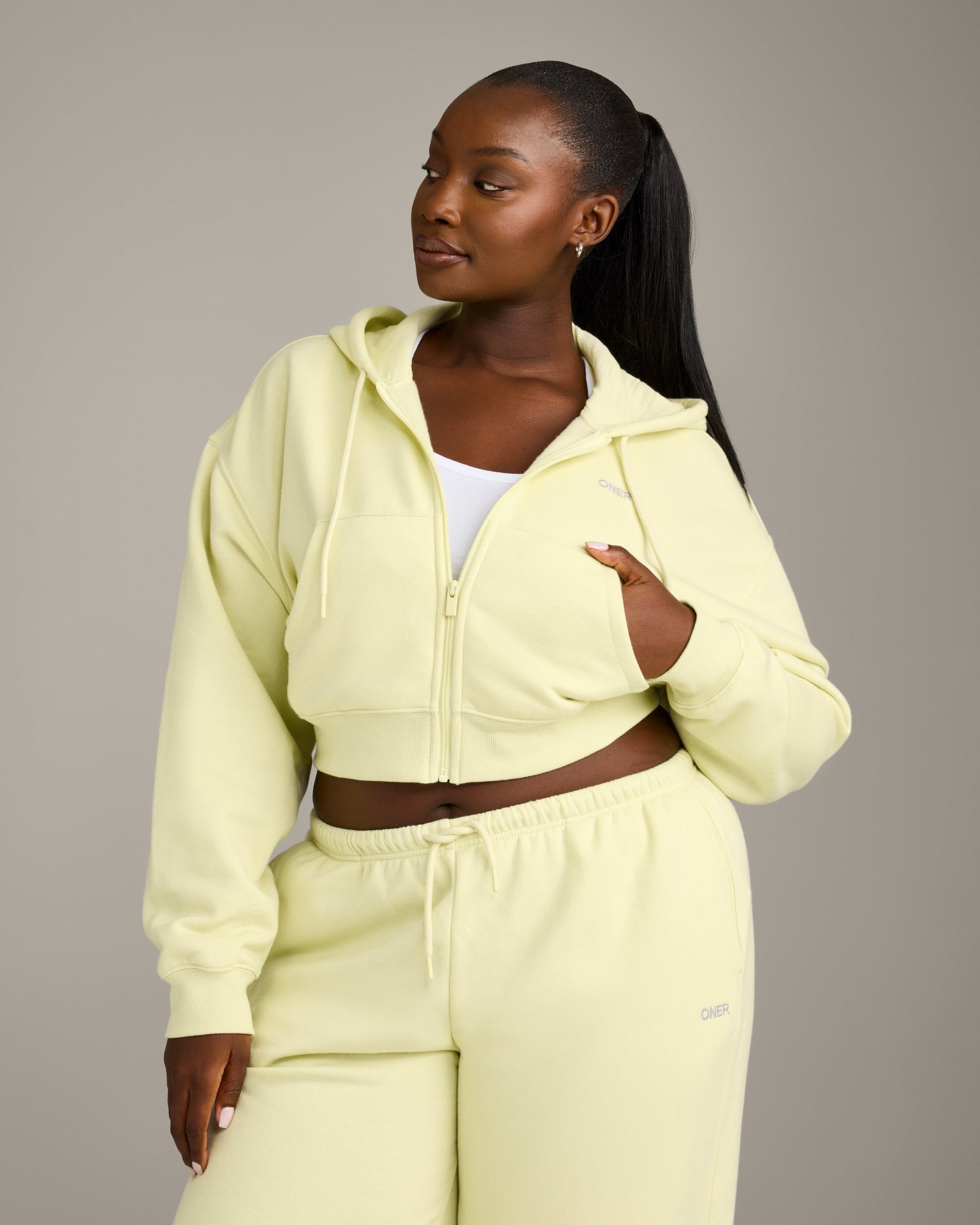 Foundations All Season Cropped Zip Up Hoodie | Pastel Yellow