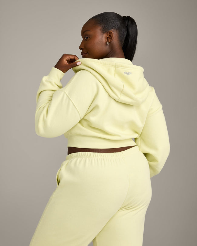 Foundations All Season Cropped Zip Up Hoodie | Pastel Yellow