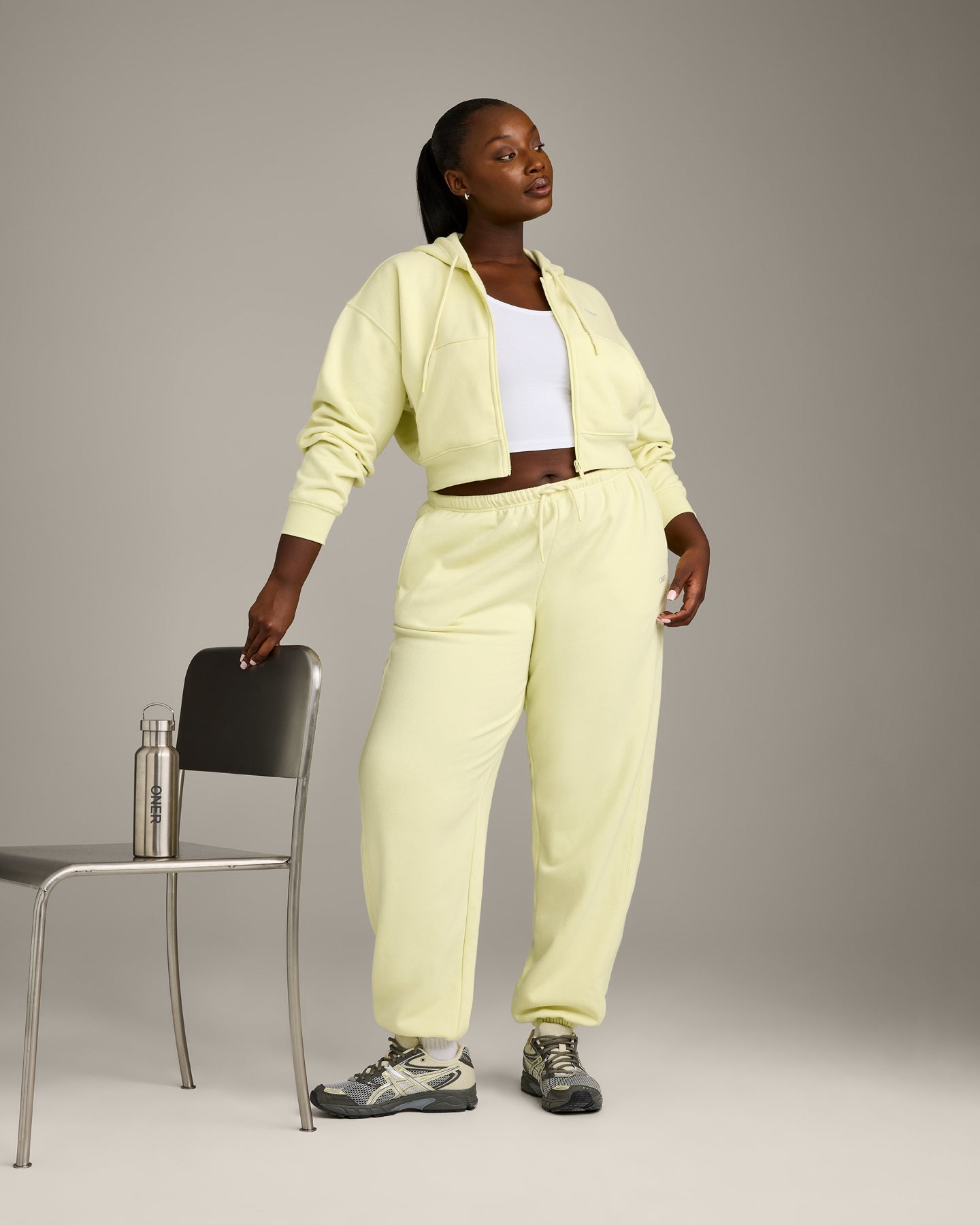 Foundations All Season Cropped Zip Up Hoodie | Pastel Yellow