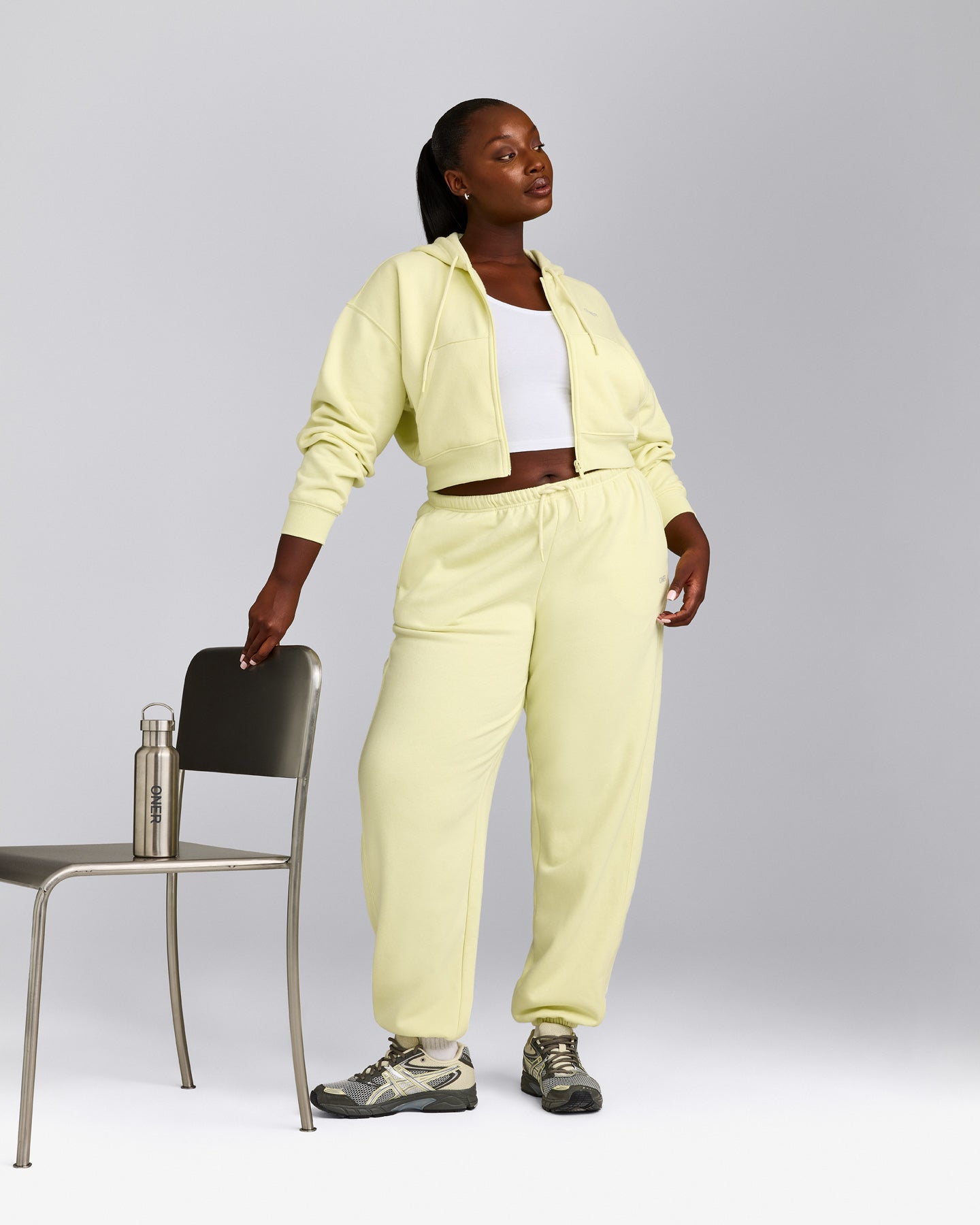 Foundations All Season Cropped Zip Up Hoodie | Pastel Yellow