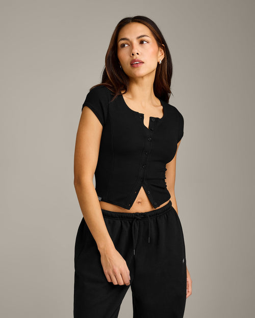Mellow™ Rib Mid Short Sleeve Cardigan | Black