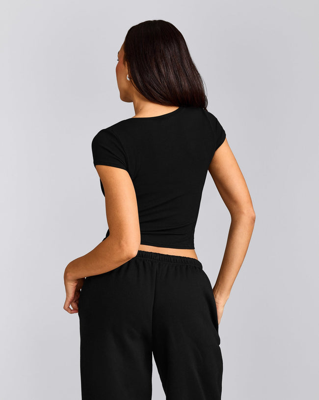 Mellow™ Rib Mid Short Sleeve Cardigan | Black