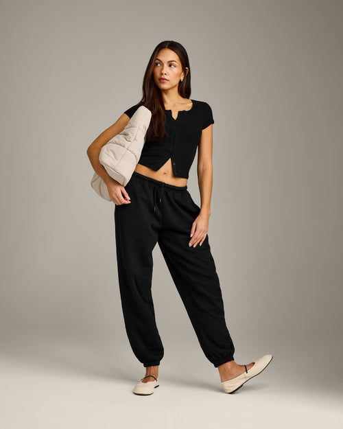 Mellow™ Rib Mid Short Sleeve Cardigan | Black