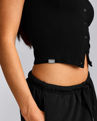 Mellow™ Rib Mid Short Sleeve Cardigan | Black