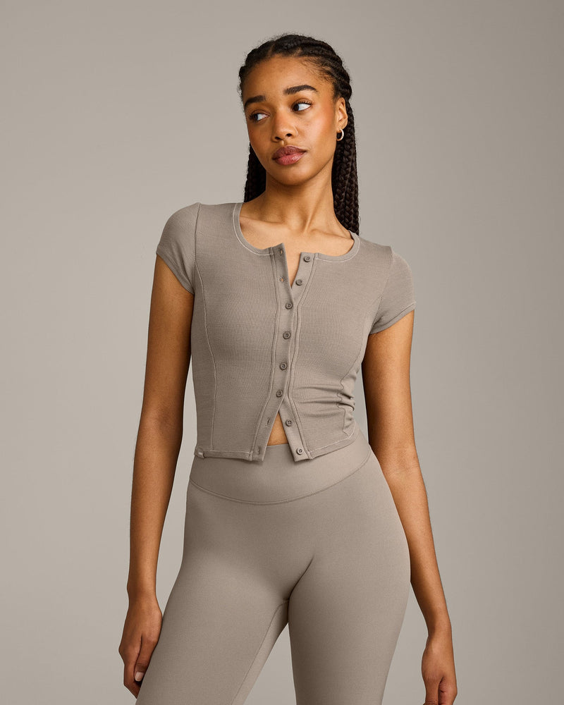 Mellow™ Rib Mid Short Sleeve Cardigan Warm Minky | Oner Active US
