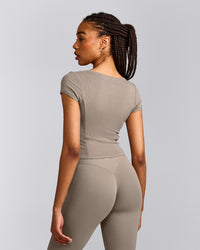 Mellow™ Rib Mid Short Sleeve Cardigan | Warm Minky