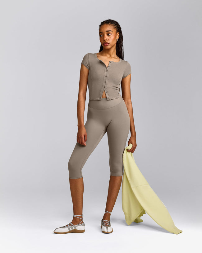 Mellow™ Rib Mid Short Sleeve Cardigan | Warm Minky