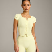 Mellow™ Rib Mid Short Sleeve Cardigan | Pastel Yellow