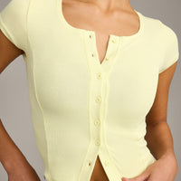 Mellow™ Rib Mid Short Sleeve Cardigan | Pastel Yellow