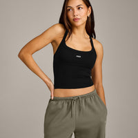 Mellow™ Rib Racer Back Mid Tank Top with Built in Bra Shelf | Black