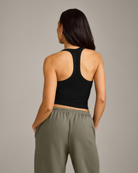 Mellow™ Rib Racer Back Mid Tank Top with Built in Bra Shelf | Black
