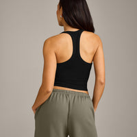 Mellow™ Rib Racer Back Mid Tank Top with Built in Bra Shelf | Black