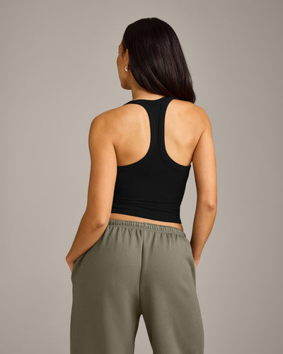 Mellow™ Rib Racer Back Mid Tank Top with Built in Bra Shelf | Black